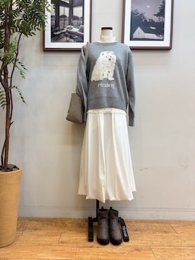 「Cutie Blonde（キューティーブロンド）のふわふわタッチでほっこり アニマル ジャカードニット（ニット/セーター、グレー系）」を使った、maiさん（レディース・158cm）の秋コーディネート