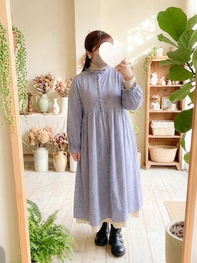 「Samansa Mos2（サマンサ モスモス）の【Cross×Linen】フリルワンピース《S/Mサイズ》（ワンピース、ブルー系）」を使った、778minnieさん（レディース・155cm）の春コーディネート