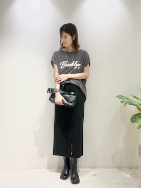 「GALENA（LOUNGEDRESS）（ガレナ）の【GALENA/ガレナ】スクエアショルダーバッグ（ショルダーバッグ、ブラック系）」を使った、nabecooさん（レディース・158cm）の秋コーディネート