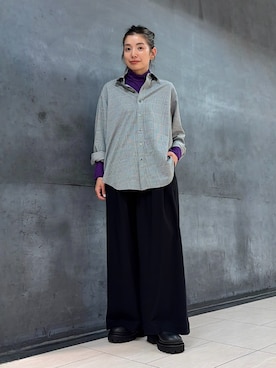 「ZUCCa（ズッカ）のHIGH TWIST TWILL JERSEY / パンツ（その他パンツ、ブラック系）」を使った、ZUCCa OFFICIALさん（レディース・154cm）の秋コーディネート