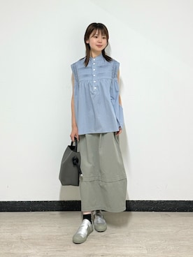 「ZUCCa（ズッカ）のBICOLOR YACHT ROPE BAG / バッグ（ショルダーバッグ、グレー系）」を使った、ZUCCa OFFICIALさん（レディース・166cm）の夏コーディネート