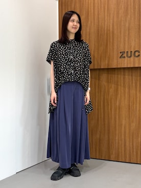 「ZUCCa（ズッカ）のアイテム（シャツ/ブラウス、ブラック系）」を使った、ZUCCa OFFICIALさん（レディース・154cm）の秋コーディネート