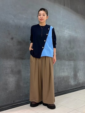 「ZUCCa（ズッカ）のHIGH TWIST TWILL JERSEY / パンツ（その他パンツ、ブラック系）」を使った、ZUCCa OFFICIALさん（レディース・154cm）の秋コーディネート