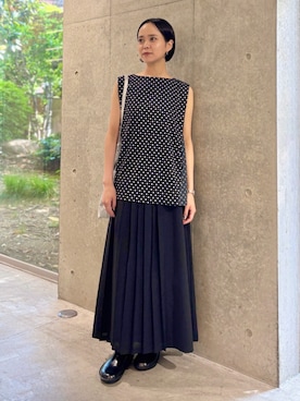 「ZUCCa（ズッカ）のDOT DOCKING JERSEY / タンクトップ（タンクトップ、ブラック系）」を使った、ZUCCa OFFICIALさん（レディース・154cm）の春コーディネート