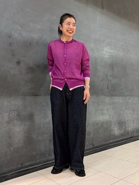 「ZUCCa（ズッカ）のアイテム（カーディガン/ボレロ、パープル系）」を使った、ZUCCa OFFICIALさん（レディース・166cm）の夏コーディネート