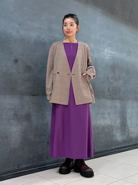 「ZUCCa（ズッカ）のアイテム（ワンピース/ドレス、パープル系）」を使った、ZUCCa OFFICIALさん（レディース・154cm）の秋コーディネート