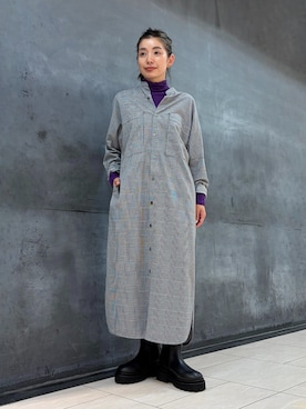 「ZUCCa（ズッカ）のGLEN CHECK JERSEY / ワンピース（ワンピース、グレー系）」を使った、ZUCCa OFFICIALさん（レディース・154cm）の秋コーディネート
