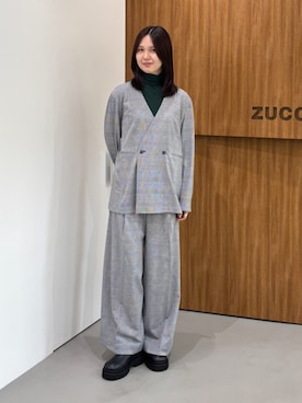 「ZUCCa（ズッカ）のアイテム（Tシャツ/カットソー、グリーン系）」を使った、ZUCCa OFFICIALさん（レディース・154cm）の秋コーディネート