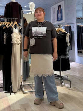 「LEPSIM（レプシィム）のスースーデニムストレートパンツ　637621（デニムパンツ、ブルー系）」を使った、あやっぺさん（レディース・161cm）の夏コーディネート
