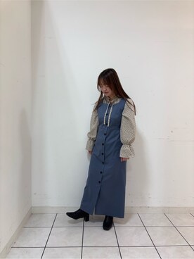 「UNTITLED（アンタイトル）の【洗える/セットアップ可】ランダムドットブラウス（シャツ/ブラウス、ベージュ系）」を使った、02000456さん（レディース）の冬コーディネート