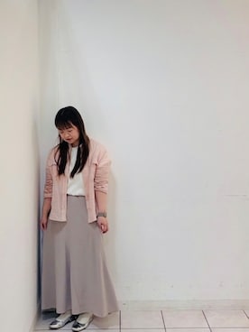 「UNTITLED（アンタイトル）の【古畑星夏さん着用/接触冷感/シアー】ドライタッチシャツ（シャツ/ブラウス、ピンク系）」を使った、02000456さん（レディース）の春コーディネート