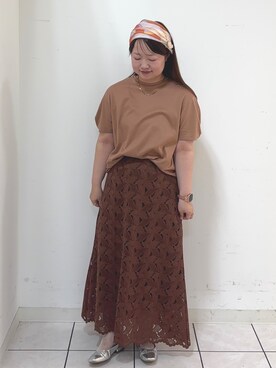 「UNTITLED（アンタイトル）の【汗染み防止/コットン100】ドルマンプルオーバー（Tシャツ/カットソー、イエロー系）」を使った、02000456さん（レディース）の夏コーディネート