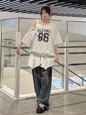 「INGNI（イング）のコットンレースイレヘムミニキャミワンピース（ワンピース、ホワイト系）」を使った、彩さん（レディース・155cm）の春コーディネート