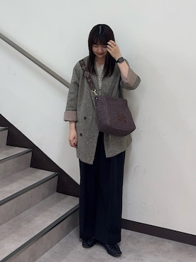 「russet（ラシット）のナイロンラフィア2WAYトートバッグ（トートバッグ、ブラウン系）」を使った、Nozomiさん（レディース・161cm）の春コーディネート
