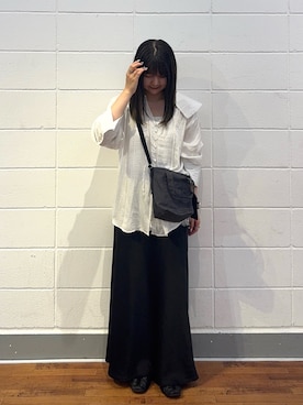 「russet（ラシット）のトラベル2WAYショルダーバッグ（ショルダーバッグ、グレー系）」を使った、Nozomiさん（レディース・161cm）の夏コーディネート