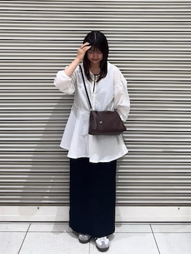 「russet（ラシット）のレザー2WAYショルダーバッグ（ショルダーバッグ、ブラウン系）」を使った、Nozomiさん（レディース・161cm）の夏コーディネート
