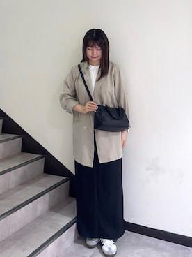 「russet（ラシット）の《composition》レザー2WAYミニボストンバッグ（Boston bag、ブラック系）」を使った、Nozomiさん（レディース・161cm）の秋コーディネート