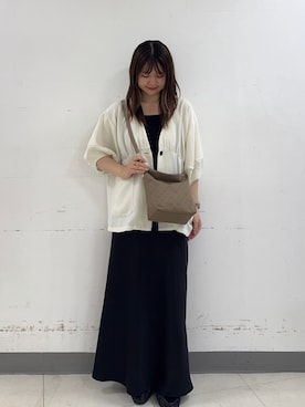 「russet（ラシット）の《撥水/軽量/290g》スタンダードミニショルダーバッグ <ナイロンジャガード>（Shoulderbag、ベージュ系）」を使った、Nozomiさん（レディース・161cm）の秋コーディネート