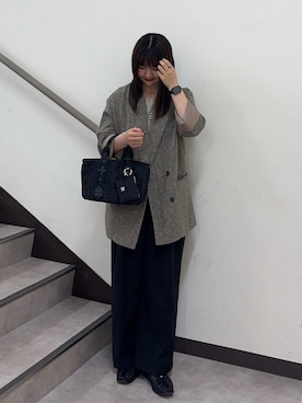 「russet（ラシット）のナイロンラフィアデイリーミニトートバッグ（トートバッグ、ブラック系）」を使った、Nozomiさん（レディース・161cm）の春コーディネート