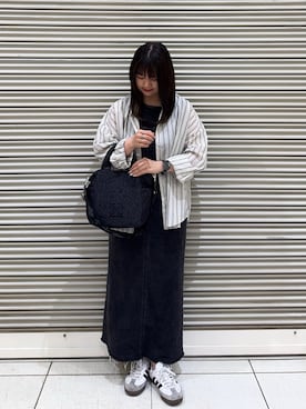 「russet（ラシット）のナイロンラフィア2WAYトートバッグ（トートバッグ、ブラック系）」を使った、Nozomiさん（レディース・161cm）の春コーディネート
