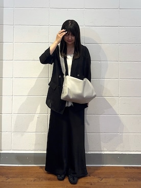 「russet（ラシット）のレザートライアングル2WAYショルダーバッグ（ショルダーバッグ、グレー系）」を使った、Nozomiさん（レディース・161cm）の夏コーディネート