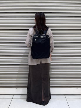 「russet（ラシット）のナイロンリュックサック（バックパック/リュック、ブラック系）」を使った、Nozomiさん（レディース・161cm）の夏コーディネート