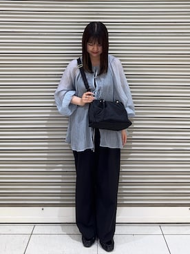 「russet（ラシット）のナイロン三層2WAYミニトートバッグ（トートバッグ、ブラック系）」を使った、Nozomiさん（レディース・161cm）の春コーディネート