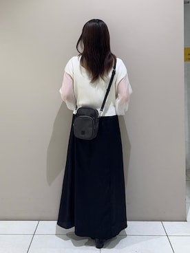 「russet（ラシット）のコーデュラナイロンスクエアショルダーバッグ（ショルダーバッグ、ブラウン系）」を使った、Nozomiさん（レディース・161cm）の夏コーディネート