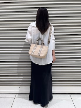 「russet（ラシット）のナイロンラフィアデイリーミニトートバッグ（トートバッグ、ホワイト系）」を使った、Nozomiさん（レディース・161cm）の春コーディネート