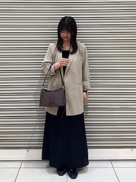 「russet（ラシット）のナイロンラフィアショルダーバッグ（ショルダーバッグ、ブラウン系）」を使った、Nozomiさん（レディース・161cm）の春コーディネート