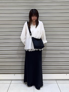 「russet（ラシット）の【撥水】スタンダードミニショルダーバッグ <クラウズナイロン>（Shoulderbag、ブラック系）」を使った、Nozomiさん（レディース・161cm）の秋コーディネート