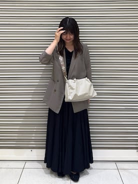 「russet（ラシット）のナイロン三層2WAYミニトートバッグ（トートバッグ、ホワイト系）」を使った、Nozomiさん（レディース・161cm）の夏コーディネート