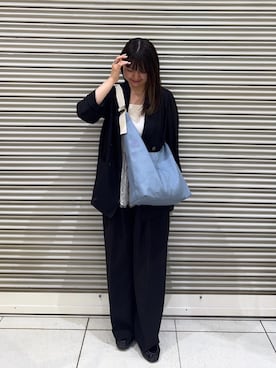 「russet（ラシット）のデニムホーボーバッグ（ショルダーバッグ、ブルー系）」を使った、Nozomiさん（レディース・161cm）の夏コーディネート