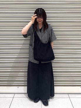 「russet（ラシット）のメッシュホーボーバッグ（ショルダーバッグ、ブラック系）」を使った、Nozomiさん（レディース・161cm）の夏コーディネート