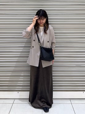 「russet（ラシット）の【軽量360g/旅行・通勤】ソフトレザーシンプルショルダーバッグ (CE-1328-WEB)（Shoulderbag、ブラック系）」を使った、Nozomiさん（レディース・161cm）の夏コーディネート