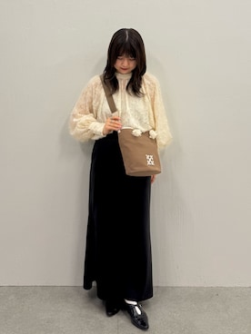 「russet（ラシット）のロープハンドル2WAYミニトートバッグ（トートバッグ、ブラウン系）」を使った、Nozomiさん（レディース・161cm）の春コーディネート