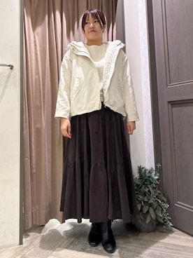 「grove（グローブ）の【名品アウター/3WAY・はっ水】ボアライナー付マウンテンパーカ（ブルゾン、ホワイト系）」を使った、yuukaさん（レディース）の秋コーディネート