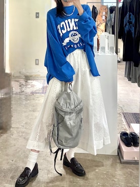 「Vincent et Mireille（バンソンエミレイユ）のVINCENT ET MIREILLE BOAT NECK BLOUSE INVERTED PLEATED SKIRT プリーツスカート2026年春夏（スカート、ホワイト系）」を使った、tani《骨格ナチュラル》さん（レディース・162cm）の春コーディネート