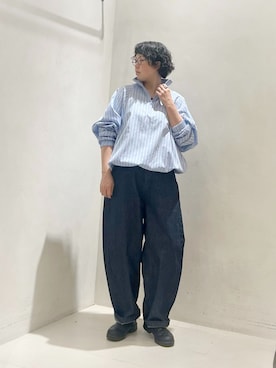 「JOURNAL STANDARD LUXE（ジャーナルスタンダード　ラックス）のストライプ ハーフジップブルゾン（ブルゾン、ブルー系）」を使った、A.Nさん（レディース・159cm）の春コーディネート