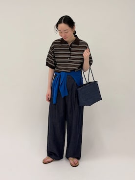 「FRAMeWORK（フレームワーク）のリネン混リアクティブデニムパンツ（スラックス、ブルー系）」を使った、arisaさん（レディース・164cm）の春コーディネート