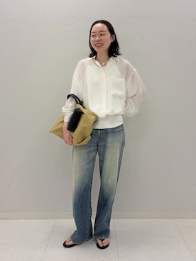 「FRAMeWORK（フレームワーク）のDENIM DELIGHT DAYS/デニムデライトデイズ　セルビッチデニムワイドジーンズ（デニムパンツ、ブルー系）」を使った、arisaさん（レディース・164cm）の冬コーディネート