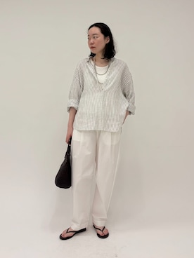 「FRAMeWORK（フレームワーク）のDRAGON/ドラゴン madame myriam（トートバッグ、ブラウン系）」を使った、arisaさん（レディース・164cm）の春コーディネート