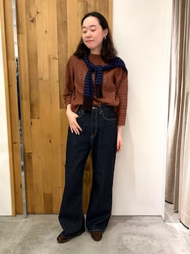 「FRAMeWORK（フレームワーク）のデニムワイドフレアパンツ（デニムパンツ、ブルー系）」を使った、arisaさん（レディース・164cm）の夏コーディネート