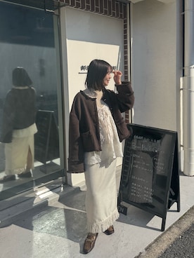 「euwのアイテム（スカート、ホワイト系）」を使った、asuさん（レディース・147cm）の春コーディネート