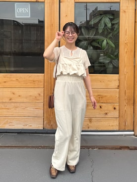 「アイテム（オールインワン・サロペット、ホワイト系）」を使った、asuさん（レディース・147cm）の夏コーディネート