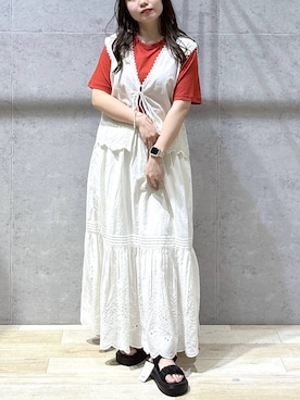 「LEPSIM（レプシィム）のシアーメランジT　497226（Tシャツ/カットソー、レッド系）」を使った、tutu.さん（レディース・152cm）の春コーディネート