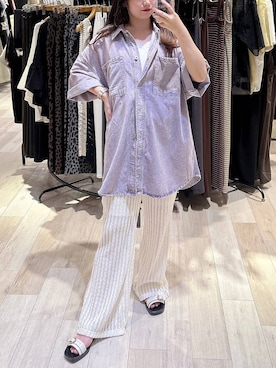 「LEPSIM（レプシィム）のデニムBIGシャツ/SS　639528【KKfashion紹介アイテム】（シャツ/ブラウス、パープル系）」を使った、tutu.さん（レディース・152cm）の夏コーディネート