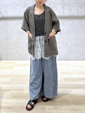 「LEPSIM（レプシィム）の変形テレコレースドッキングノースリーブ　1057217（Tシャツ/カットソー、グレー系）」を使った、tutu.さん（レディース・152cm）の夏コーディネート