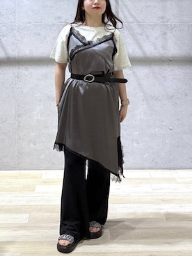 「LEPSIM（レプシィム）の変形バックルベルト　321510（ベルト、ブラック系）」を使った、tutu.さん（レディース・152cm）の春コーディネート