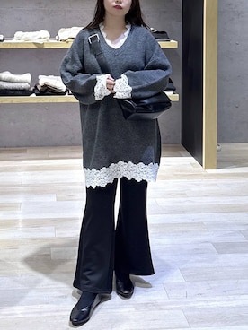 「LEPSIM（レプシィム）のソフトドレープパンツAW　1068716（その他パンツ、ブラック系）」を使った、tutu.さん（レディース・152cm）の秋コーディネート